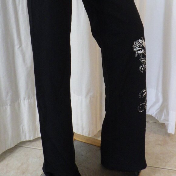 NWT BCBG sz SM MED LG XL 95% cotton BLK SILVER TWIN ROSE BUTTERFLY 2PC TRACKSUIT - Picture 9 of 16